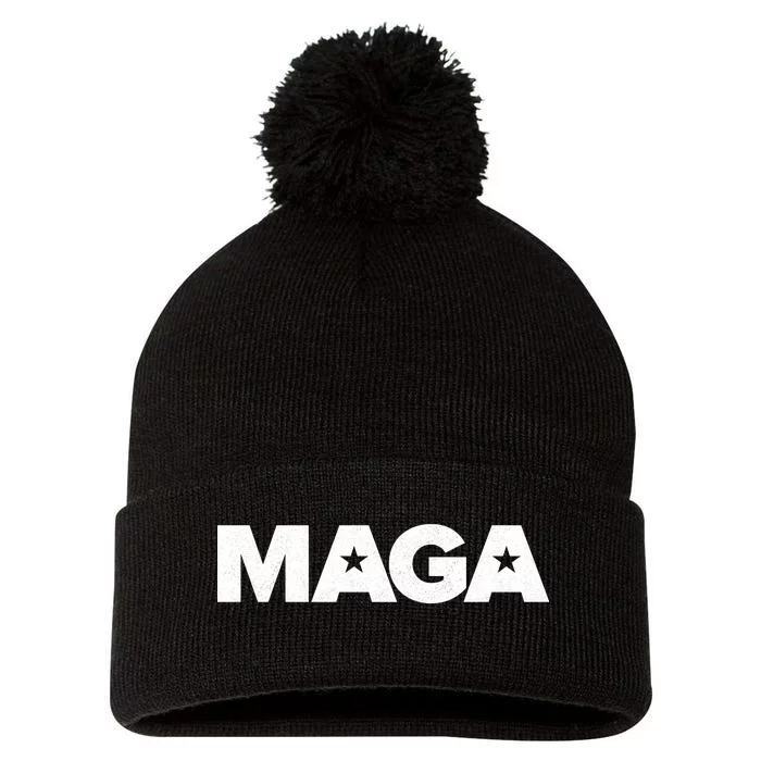 MAGA Distressed Logo Make America Great Again Pom Pom 12in Knit Beanie