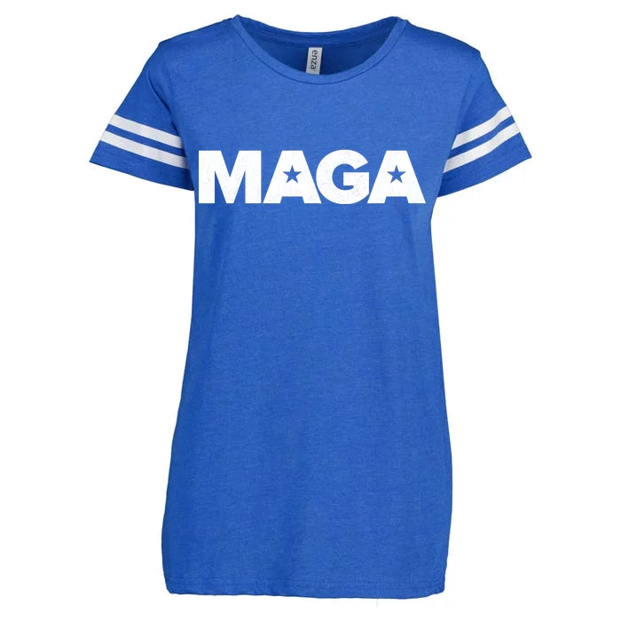 MAGA Distressed Logo Make America Great Again Enza Ladies Jersey Football T-Shirt