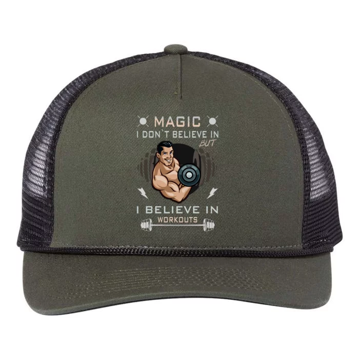 Magic I Don't Believe In But I Believe In Workouts Funny Gym Retro Rope Trucker Hat Cap