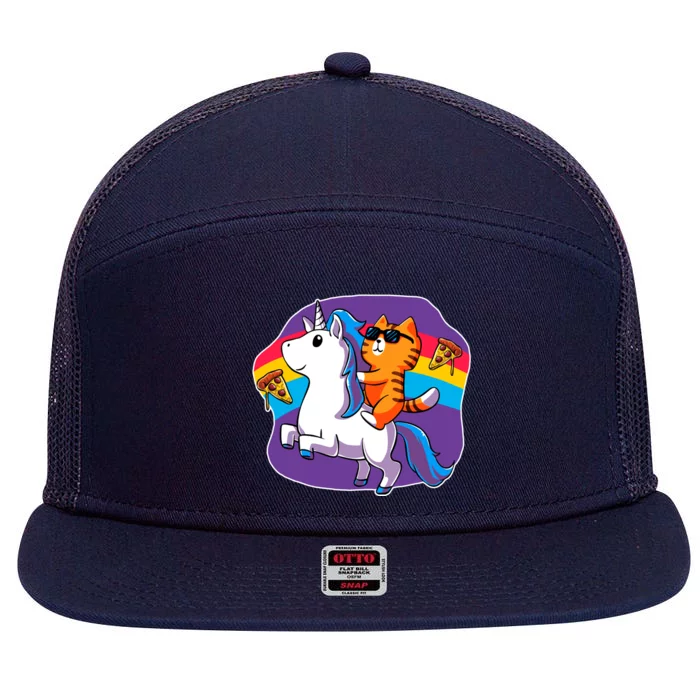 Magical Adventure Pizza Cat Unicorn 7 Panel Mesh Trucker Snapback Hat