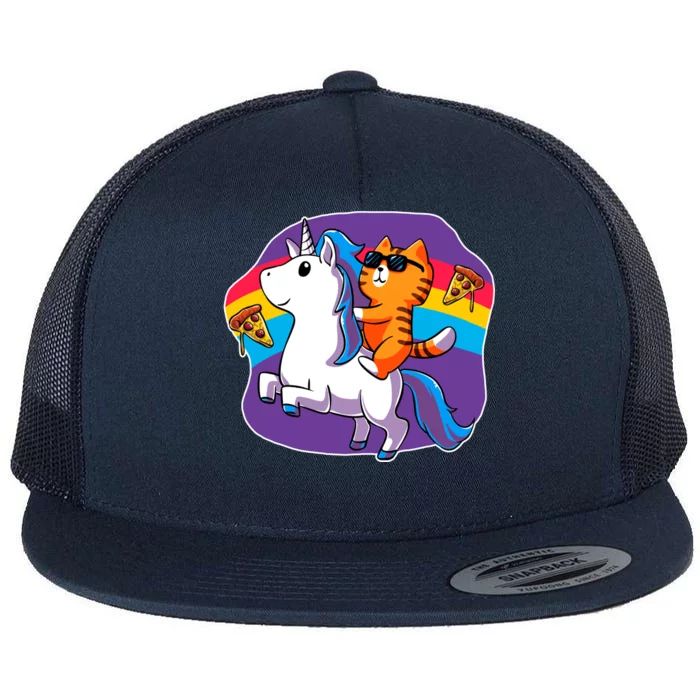 Magical Adventure Pizza Cat Unicorn Flat Bill Trucker Hat