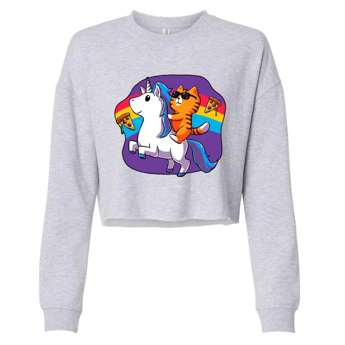 Magical Adventure Pizza Cat Unicorn Cropped Pullover Crew