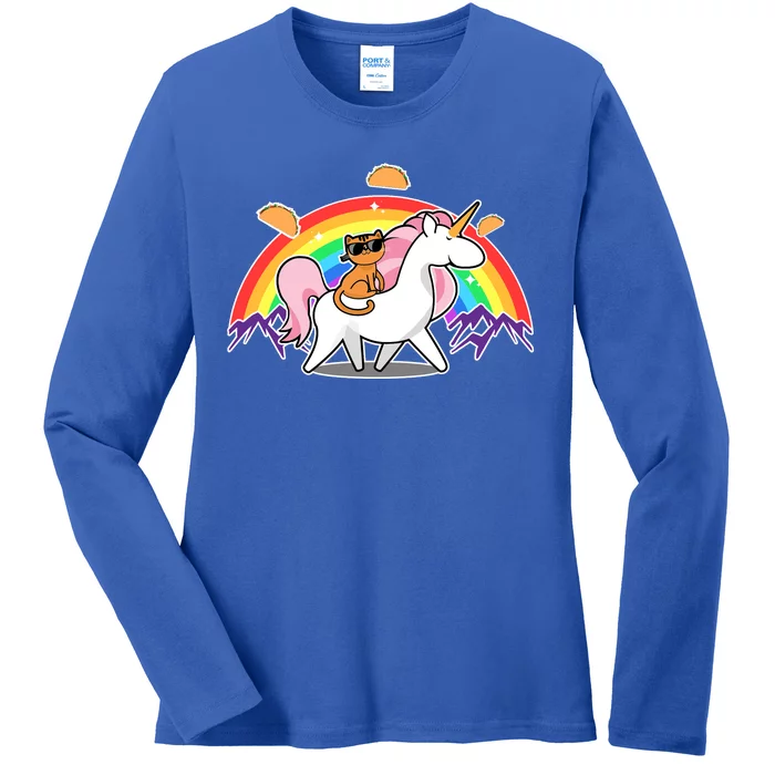 Magical Adventure Tacos Cat Unicorn Rainbow Ladies Long Sleeve Shirt