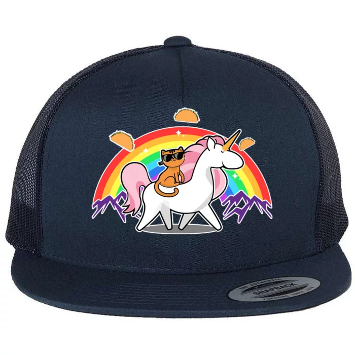 Magical Adventure Tacos Cat Unicorn Rainbow Flat Bill Trucker Hat