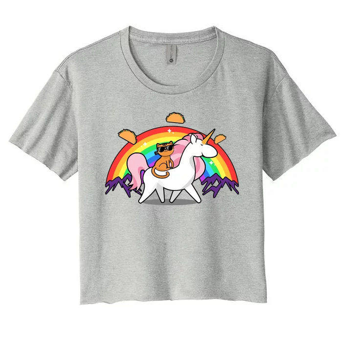 Magical Adventure Tacos Cat Unicorn Rainbow Women's Crop Top Tee