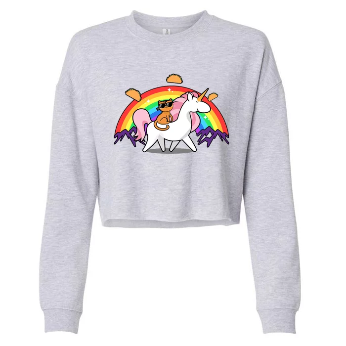 Magical Adventure Tacos Cat Unicorn Rainbow Cropped Pullover Crew