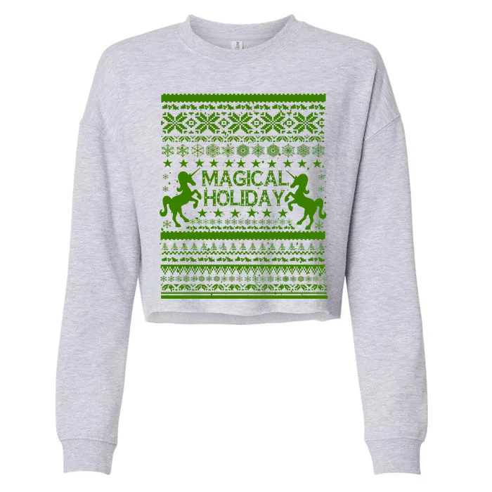 Magical Holiday Unicorn Ugly Christmas Sweater Cropped Pullover Crew