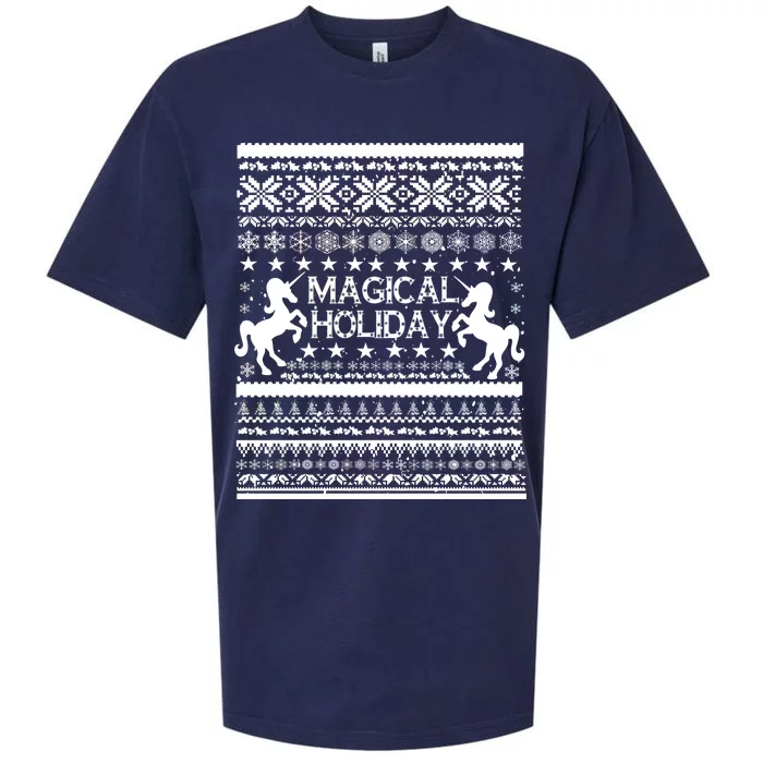 Magical Holiday Unicorn Ugly Christmas Sweater Sueded Cloud Jersey T-Shirt