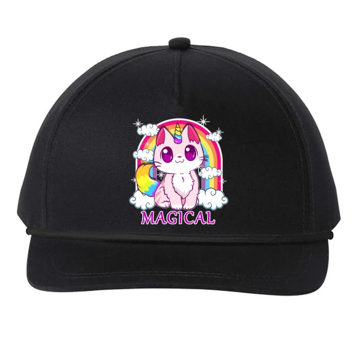 Magical Rainbow Unicorn Kitty Snapback Five-Panel Rope Hat