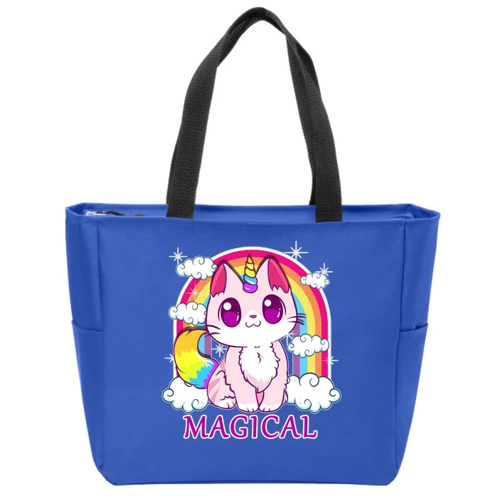 Magical Rainbow Unicorn Kitty Zip Tote Bag