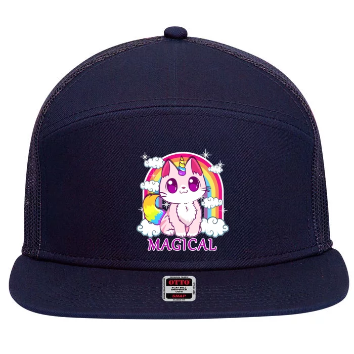 Magical Rainbow Unicorn Kitty 7 Panel Mesh Trucker Snapback Hat