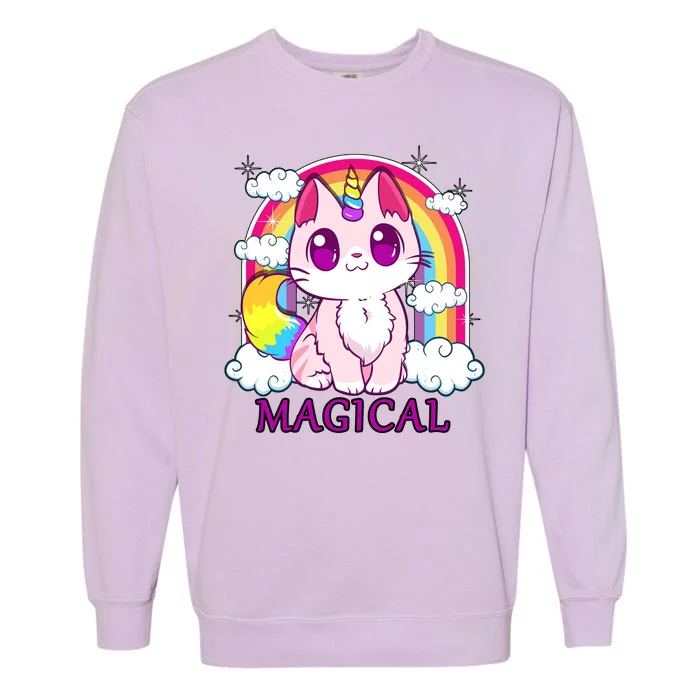 Magical Rainbow Unicorn Kitty Garment-Dyed Sweatshirt