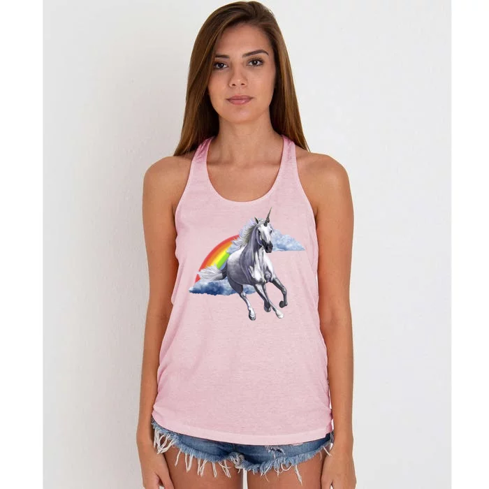 Magical Unicorn Horse Over Rainbow Women's Knotted Racerback Tank