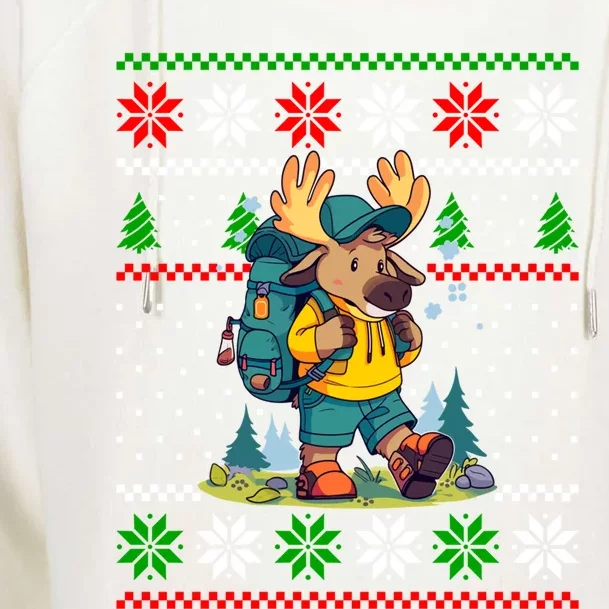 Moose Animals Hiking Funny Hiker Xmas Design Christmas Gift Womens Funnel Neck Pullover Hood