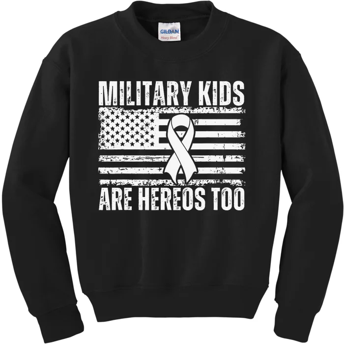 Military Are Heroes Too Purple Up Military Child Month Kids Sweatshirt