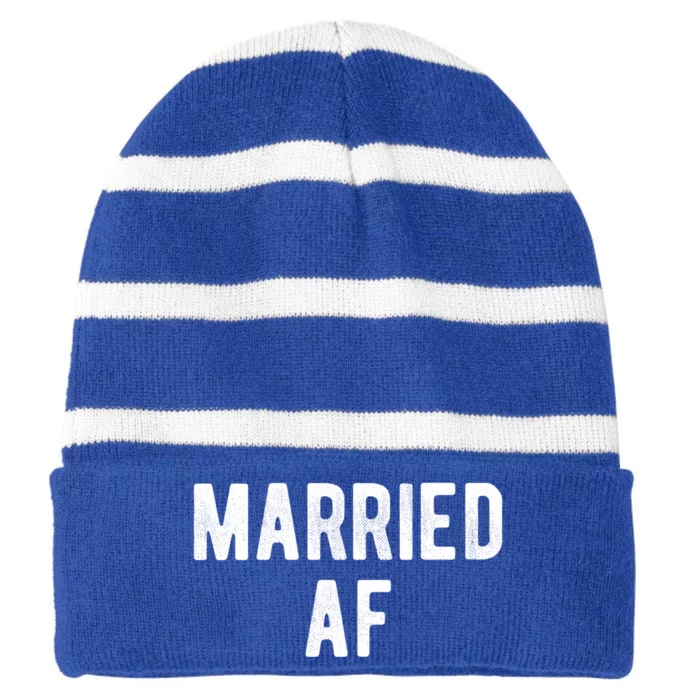 Married Af Husband Wife Newlywed Silver Golden Anniversary Gift Striped Beanie with Solid Band