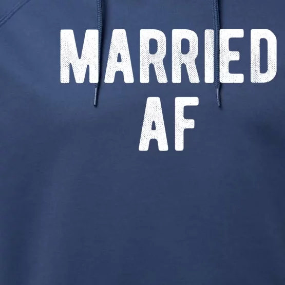 Married Af Husband Wife Newlywed Silver Golden Anniversary Gift Performance Fleece Hoodie