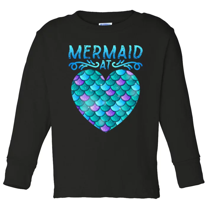 Mermaid At Heart Ocean Fish Tail Deep Sea Mermaid Shells Toddler Long Sleeve Shirt