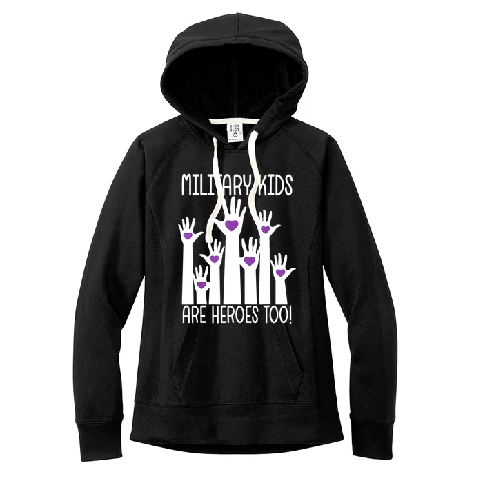 Military Are Heroes Too! Purple Up Military Child Month Women's Fleece Hoodie