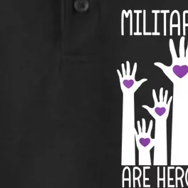 Military Are Heroes Too! Purple Up Military Child Month Dry Zone Grid Performance Polo