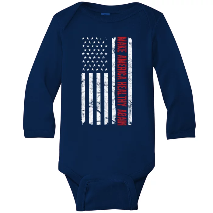 Make America Healthy Again Usa Vintage American Flag Baby Long Sleeve Bodysuit