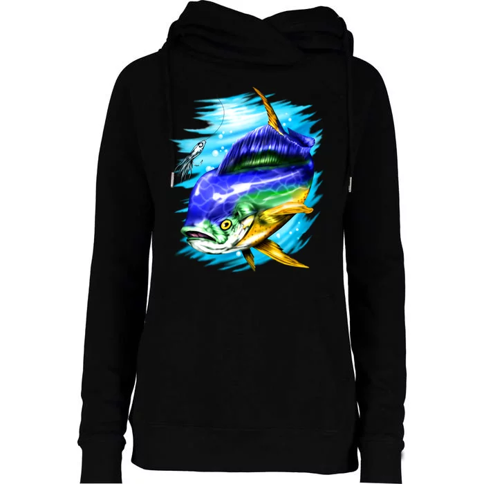 Mahi Mahi Fish Womens Funnel Neck Pullover Hood