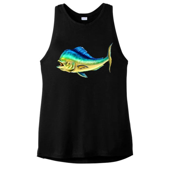 Mahi Mahi Side View Ladies Tri-Blend Wicking Tank