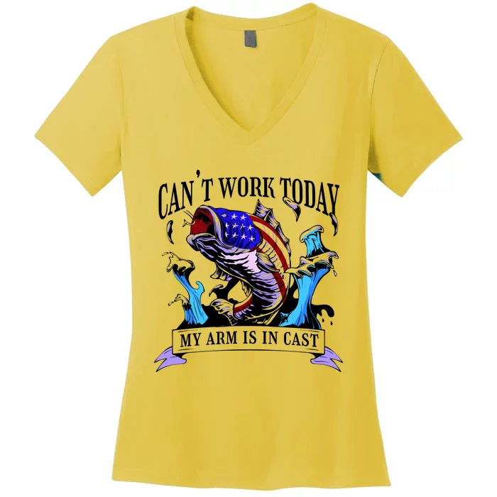 My Arm Is In A Cast Fishing USA Women's V-Neck T-Shirt