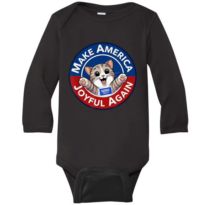 Make America Joyful Again Harris Wall 2024 Cat Lady Baby Long Sleeve Bodysuit