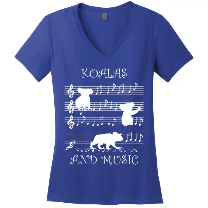 Music And Koalas Eucalyptus Tree Koala Bear Cute Gift Women's V-Neck T-Shirt