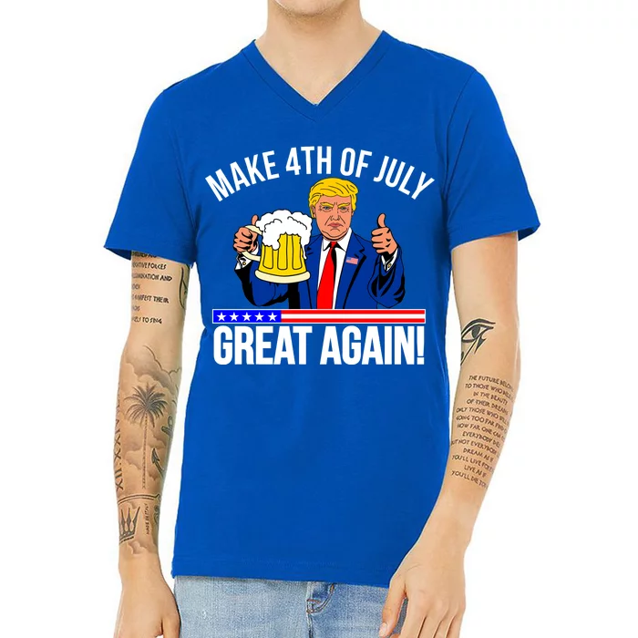 Make 4th of July Great Again! Donald Trump Beer USA V-Neck T-Shirt