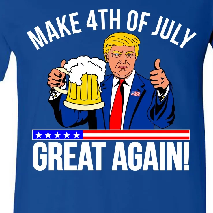 Make 4th of July Great Again! Donald Trump Beer USA V-Neck T-Shirt