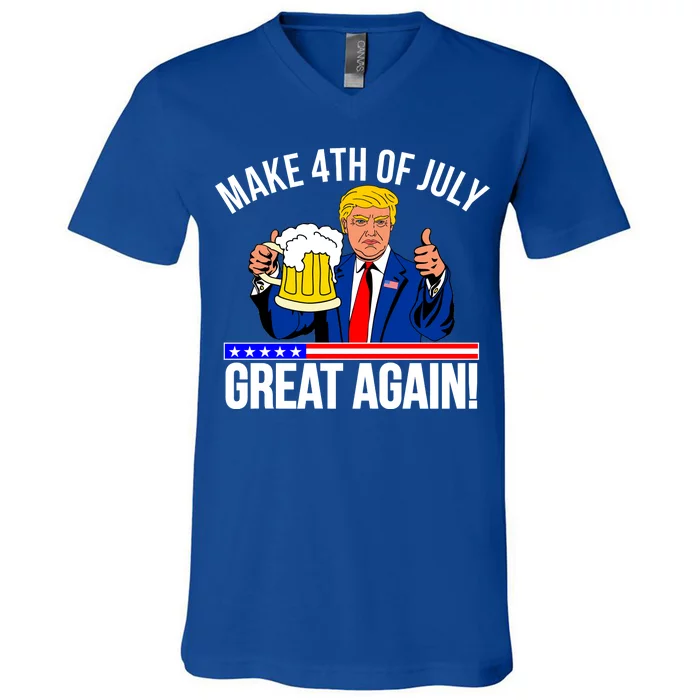 Make 4th of July Great Again! Donald Trump Beer USA V-Neck T-Shirt