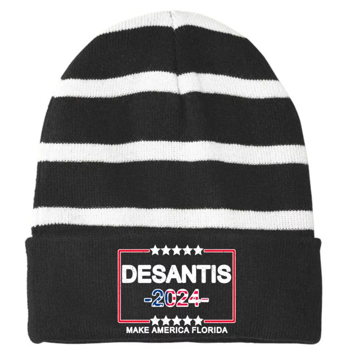 Make America Florida DeSantis 2024 Vintage Striped Beanie with Solid Band