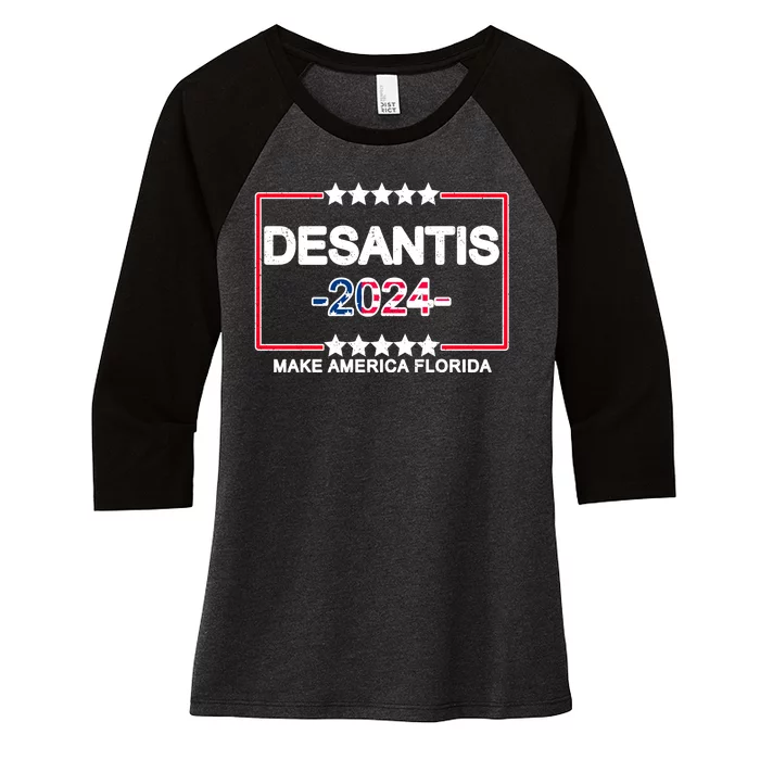 Make America Florida DeSantis 2024 Vintage Women's Tri-Blend 3/4-Sleeve Raglan Shirt