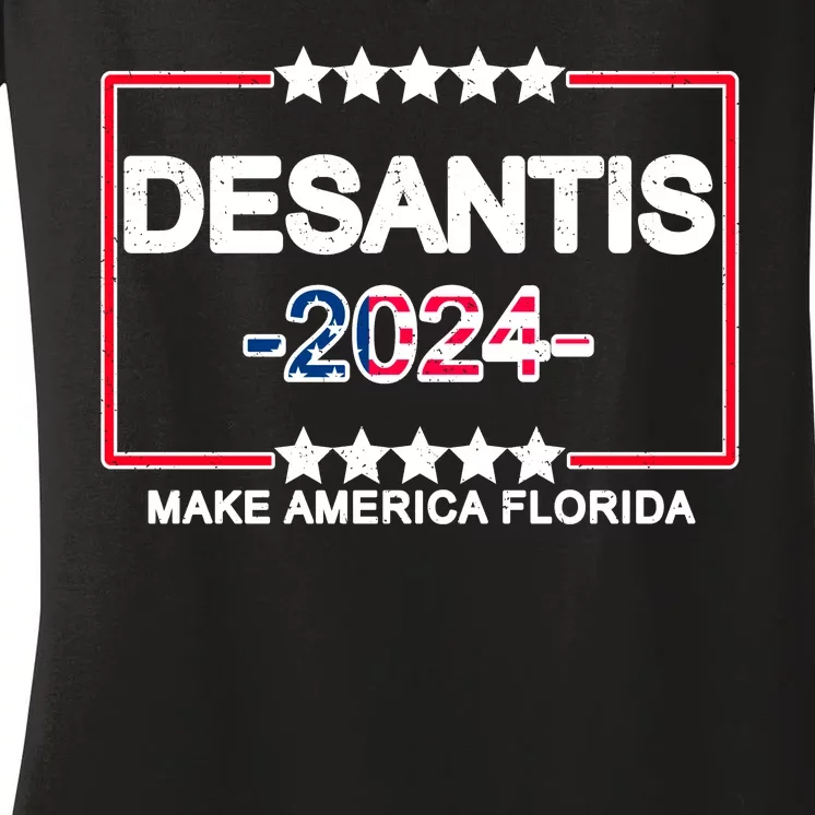 Make America Florida DeSantis 2024 Vintage Women's V-Neck T-Shirt