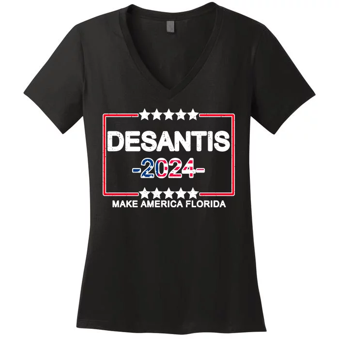 Make America Florida DeSantis 2024 Vintage Women's V-Neck T-Shirt