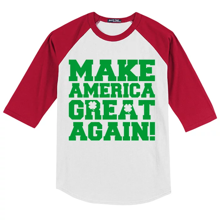 Make America Great Again! Donald Trump St. Patrick's Day Clover Shamrocks Kids Colorblock Raglan Jersey