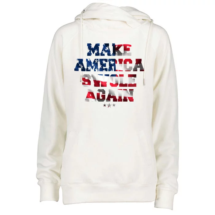 Make America Swole Again 4th of July USA Flag Womens Funnel Neck Pullover Hood