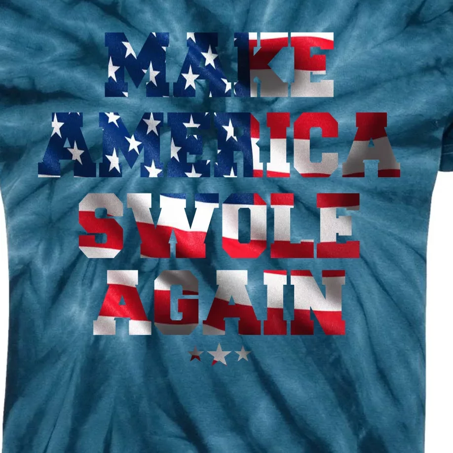 Make America Swole Again 4th of July USA Flag Kids Tie-Dye T-Shirt