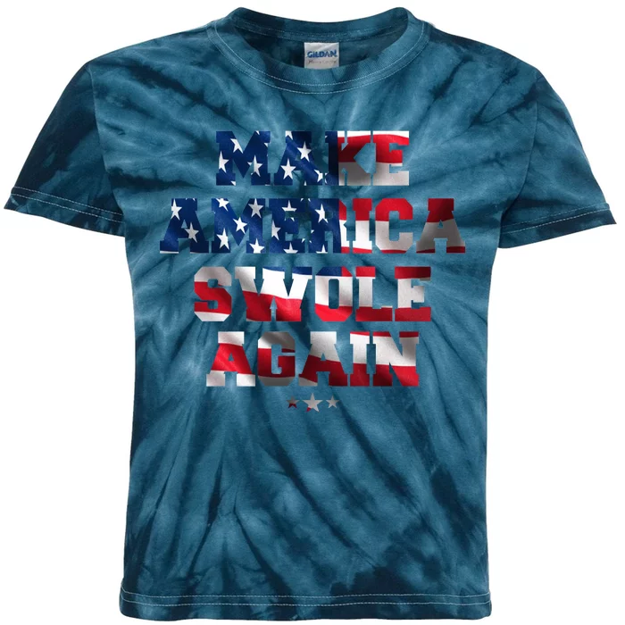 Make America Swole Again 4th of July USA Flag Kids Tie-Dye T-Shirt