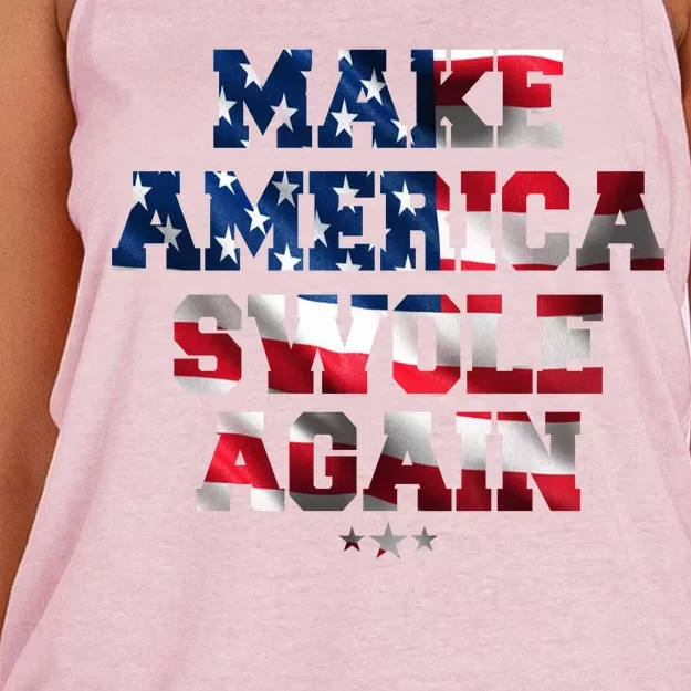 Make America Swole Again 4th of July USA Flag Women's Knotted Racerback Tank