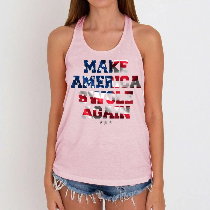 Make America Swole Again 4th of July USA Flag Women's Knotted Racerback Tank