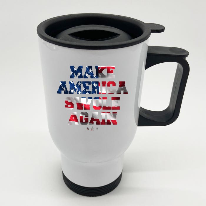 Make America Swole Again 4th of July USA Flag Front & Back Stainless Steel Travel Mug