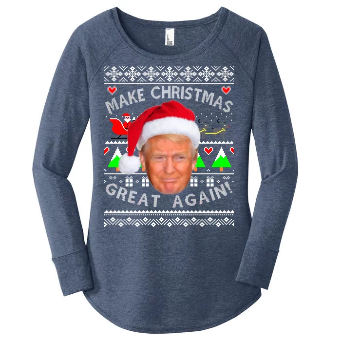 Make Christmas Great Again! Donald Trump Ugly Christmas Sweater Women's Perfect Tri Tunic Long Sleeve Shirt