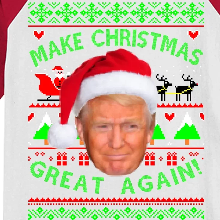 Make Christmas Great Again! Donald Trump Ugly Christmas Sweater Kids Colorblock Raglan Jersey