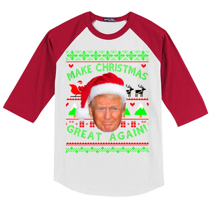 Make Christmas Great Again! Donald Trump Ugly Christmas Sweater Kids Colorblock Raglan Jersey