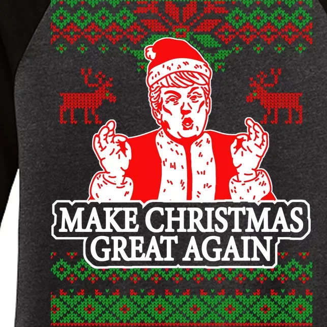 Make Christmas Great Again Santa Trump Ugly Women's Tri-Blend 3/4-Sleeve Raglan Shirt