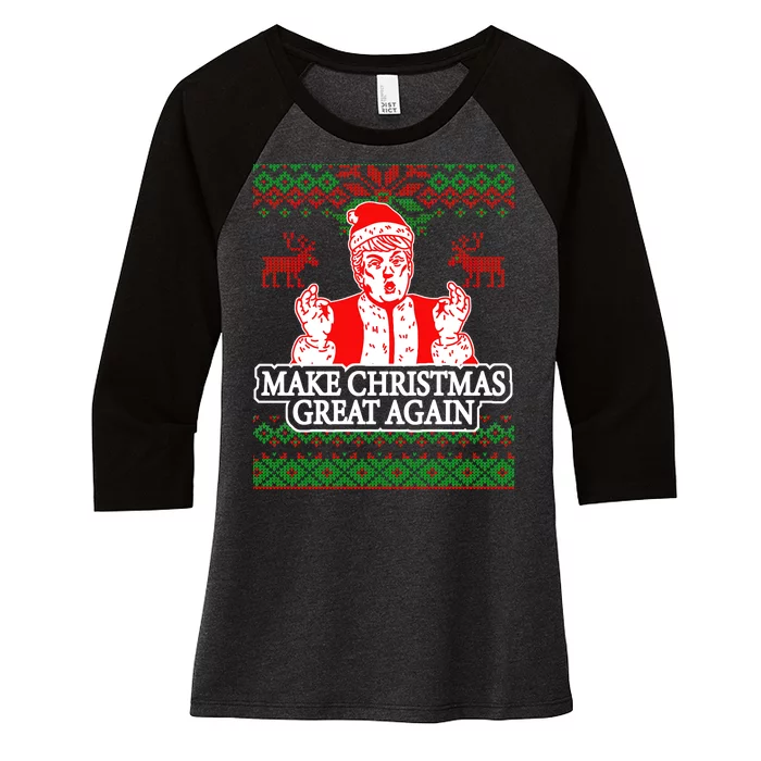 Make Christmas Great Again Santa Trump Ugly Women's Tri-Blend 3/4-Sleeve Raglan Shirt