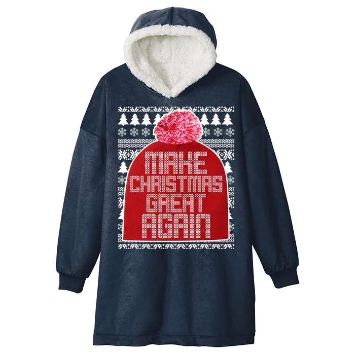 Make Christmas Great Again Ugly Christmas Sweater Design Hooded Wearable Blanket